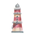 Lighthouse shells sea  travel beach watercolor illustration hand Royalty Free Stock Photo